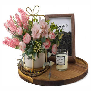 Plateau et plateau en bois d'acacia vintage de forme ronde pour servir le petit déjeuner café ou collations centre de table ou décor à la maison élégant - Product Image 1