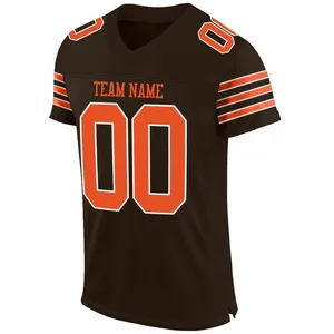 Custom Unisex Brown V-Neck Football Jersey Orange Numbers Breathable Mesh Short Sleeve Team <b>Name</b> Front Print Brady Polyester - Product Image 5