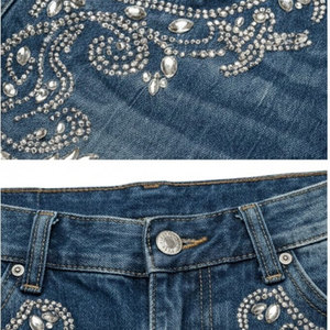 Manufacturer Custom 100% Cotton Double Knee Distressed Vintage Acid Wash Baggy Rhinestone Jorts Denim <b>Jeans</b> Shorts for <b>Men</b> - Product Image 3