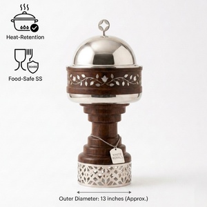 Juego de Recipientes Redondos para Calentar Comida, Hechos a Mano con Madera y Acero Inoxidable, Elegante Calentador de Alimentos para Buffet, para Bodas y Ramadán - Product Image 5