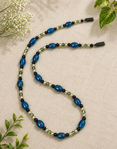 Cadena para Gafas con Cuentas Antideslizantes, Perlas Ovaladas Azules, Detalles Negros, 70cm, Cordón para Gafas Ópticas - Product Image 3