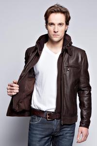 Custom Wholesale Mens Genuine Leather Breathable Windproof Hooded Jacket Double <b>Zipper</b> Black Biker <b>Coat</b> Casual Streetwear OEM - Product Image 5