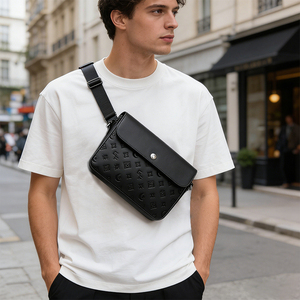 Designer Men's Black Crossbody Bag Fashionable Trendy PU Material Waterproof High Quality Men's Chest Bag Support Custom Logo - Product Image 2