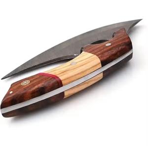 Cortador de Pizza de Acero de Damasco Hecho a Mano de Alta Calidad con Mango de Madera Personalizado y Funda de Cuero - Product Image 5