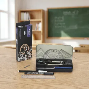Juego completo de instrumentos de geometría Geotime Metal de proveedor indio: compás, divisor, regla, escuadra, transportador y herramientas mecánicas - Product Image 1