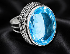 Natural Blue Topaz <b>Ring</b> 925 Sterling <b>Silver</b> Handmade Oval Gemstone <b>Ring</b> Vintage <b>Statement</b> Jewelry for Women - Product Image 3