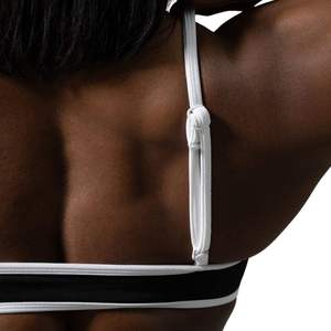 Soutien-gorge de sport personnalisé avec logo noir et blanc, débardeur court à fines bretelles en V pour femme, ensemble de fitness et de gym, vêtements de sport en gros - Product Image 4