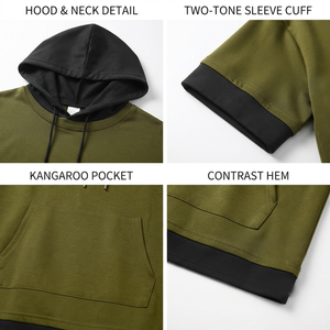 เสื้อฮู้ดแขนสั้นผู้ชายแบบสั่งทำ ระบายอากาศได้ดี สวมใส่สบาย บริการผลิตแบบ OEM ODM ผ้าฝ้ายผสมราคาประหยัด - Product Image 3