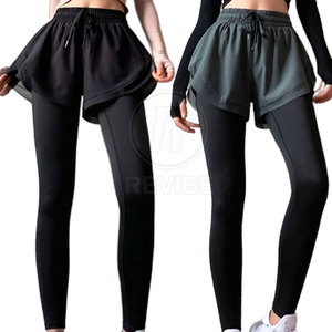 Leggings de yoga en polyester et coton tricoté 2-en-1, taille mi-haute, respirants, sur mesure, vente en gros - Product Image 3