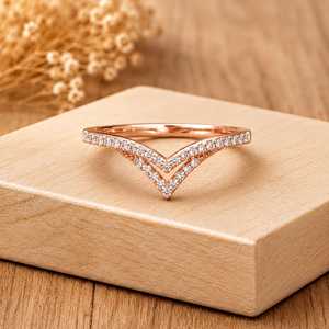 Bague Chevron en Diamant de Laboratoire en Forme de V, 0,174 CT, Coupe Ronde Rose, Or Massif 10K 14K 18K, Couleur Or Rose, E VVS, Bague de Mariage Empilable - Product Image 3