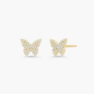 Diamond Butterfly Stud <b>Earrings</b> Custom 14K 18K Solid Gold Pave Set Small Dainty Minimalist Studs Everyday Wear Stud For Women - Product Image 5