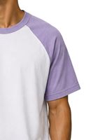 Kaos Raglan Putih dan Lavender Khusus Pria Lengan Pendek Kerah Bulat Katun Custom Kasual Warna Blok Streetwear