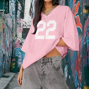 T-shirt en jersey unisexe surdimensionné personnalisé avec numéro imprimé, col en V décontracté, coupe ample, mode streetwear estivale, vente en gros - Product Image 4