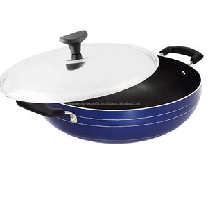 Modern Design 2-Liter Aluminium Non-Stick Kadai Wok Metal Cooking <b>Pan</b> <b>with</b> Steel <b>Lid</b> for Deep Fry Use - Product Image 1