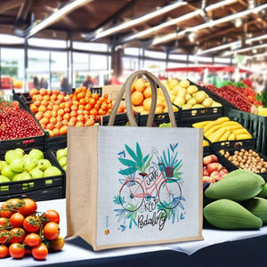 Bolsa de compras plegable con logotipo y diseño personalizados, hecha de yute, 100% ecológica. - Product Image 1