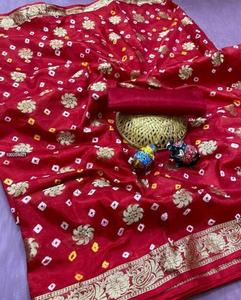 Semi <b>Art</b> Silk Flowers Style Indian Fancy Bandhani Saree - Product Image 2