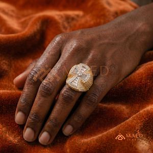 18K Gold Plated Men's Cross <b>Ring</b> <b>Iced</b> Out Baguette & Round Cut Moissanite Statement Hip Hop Jewellery - Product Image 4