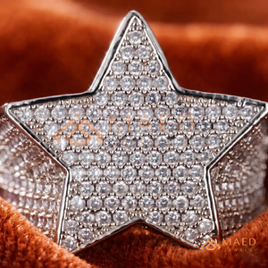 <b>Silver</b> Iced Out Star <b>Ring</b> | Fully Paved 5-Point Star Statement Band | White Gold Finish Hip Hop Jewelry for <b>Men</b> - Product Image 4