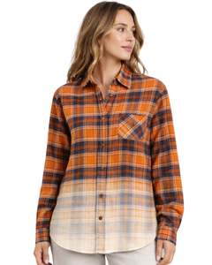 เสื้อเชิ้ตผ้าสักหลาดลายสก็อตสีส้มไล่เฉดแบบสั่งทำสำหรับผู้หญิง แขนยาว ติดกระดุม ลำลอง ผ้าคอตตอนผสม เหมาะสำหรับฤดูใบไม้ร่วงและฤดูหนาว - Product Image 1