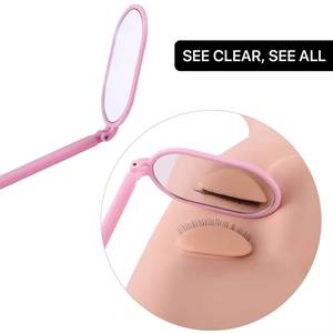 Pink Wall Mounted <b>Magnifying</b> Stainless Steel <b>Makeup</b> <b>Mirror</b> with Oval Shape Long Handle Matte Finish for Lash Extension - Product Image 4