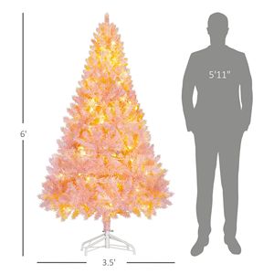 6 FT Pre-Lit Artificial Christmas Tree 250 LED <b>Lights</b> 1000 Tips Flocked Pink Realistic <b>Branches</b> Warm <b>Light</b> Temperature 210 cm - Product Image 3