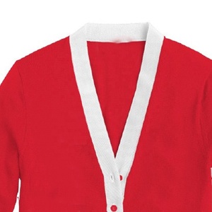 Add Custom Logos On Red V-Neck <b>Cardigans</b> <b>Sweaters</b> With White Pockets And Sleeve Stripes Style Knitted Long Sleeve Autumn Wear - Product Image 4