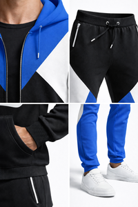Men's Blue Black Color Block Tracksuit Set Zip <b>Hoodie</b> and Jogger Pants Casual Sportswear Streetwear Gym Wear Outfit - Product Image 6