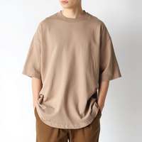 T-shirt Homme Col Rond Oversize en Coton Peigné 100% Tricoté 220240 GSM, Coupe Boxy Épaules Tombantes, Grammage Lourd, Respirant, Anti-Plis
