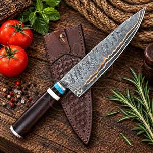 Couteaux de cuisine professionnels personnalisables de haute qualité, en acier Damas cuivré, manche en bois, couteaux de chef japonais de luxe - Product Image 5