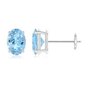 Natural Blue Aquamarine <b>Stud</b> <b>Earrings</b> Oval Cut White Gold Solitaire <b>Earrings</b> March Birthstone <b>Fine</b> Jewelry for Women - Product Image 1