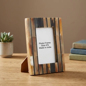 <b>Beads</b> <b>Art</b> Handmade Buffalo Horn Wood Photo Frame 4x6 Inches Square Tabletop Decor Model H Made Uttar Pradesh Vertical - Product Image 1