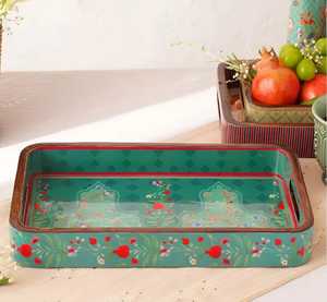 Plateau de rangement rectangulaire moderne en bois laqué avec motif floral pour table, salle de bain, bureau - Product Image 1