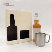 Caja de Regalo de Cartón Corrugado Ecológica para Promoción de Whisky, con Juego de Botella y Taza, Impresión en Lámina Dorada, Empaque Rígido de Alta Gama