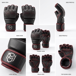 Guantes de MMA MICAH de Cuero PU de 12 oz, Transpirables, de Medio Dedo, con Cierre de Cordones, Color Negro y Rojo, Logotipo en Relieve, para Uso en Artes Marciales para Adultos - Product Image 3
