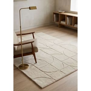 Tapis d'intérieur en coton tufté à la main, motif géométrique moderne sculpté, couleur ivoire, doux et lavable, pour salon, chambre à coucher, décoration de sol - Product Image 4