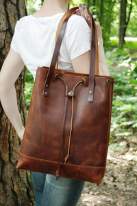 Bolso Tote de Cuero Genuino para Mujer, Estilo Vintage, con Cierre de Cordón, para Uso Diario - Product Image 3