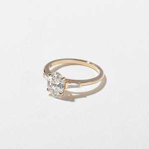 <b>Diamond</b> Solitaire Engagement <b>Rings</b> Three Stone Oval Tapered Baguette Lab Grown 10K 14K Solid Gold Minimalist Unique Wedding Band - Product Image 6