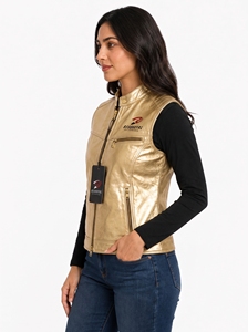 Chaleco de cuero moderno para mujer con acabado de cuero liso, cuello elegante, bolsillos funcionales y artesanía duradera para uso diario. - Product Image 3