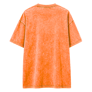 T-shirt ample vintage délavé orange à imprimé frontal pour homme, manches courtes, col rond, style streetwear décontracté, polyester/coton, séchage rapide - Product Image 2