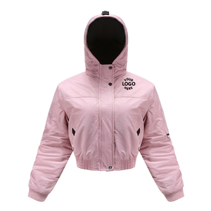 Chaqueta corta acolchada tipo bomber con capucha para mujer, gruesa, resistente al viento, para invierno, con capucha desmontable - Product Image 3