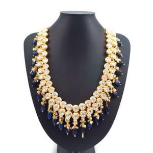 Conjunto de Collar Choker Kundan Chapado en Oro con Perlas de Imitación y Circonitas, Estilo Étnico para Fiestas, Bodas y Regalos - NS613 AZUL - Product Image 2
