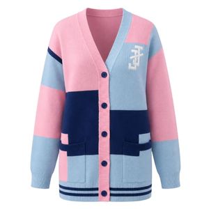 Jack and Jill Women Color <b>Block</b> Knit Cardigan Pink Blue Navy V Neck Button Front Long Sleeve Sweater with Pockets Casual Fashion - Product Image 4