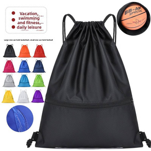Basketball Gym Sports Fitness Pack Simple <b>Drawstring</b> Pouch <b>Backpack</b> Dual Straps Unisex Oxford Fabric Zippered Bag - Product Image 6