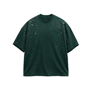 Trendy Style Men Custom High Quality All Over <b>Rhinestone</b> T Shirt Drop Sleeve Casual Solid Color 100% Cotton <b>Top</b> Clothing Supply - Product Image 4