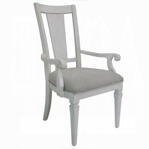 Ensemble de 2 fauteuils rembourrés gris clair et blanc patiné pour salle à manger - Product Image 2