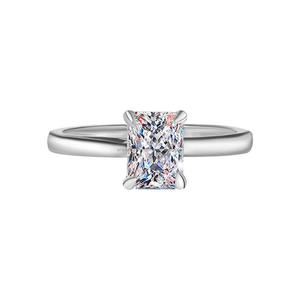 <b>Emerald</b> Cut Moissanite Engagement <b>Ring</b> Sterling <b>Silver</b> Solitaire Bridal Wedding <b>Ring</b> Modern Elegant Jewelry Gift For Women - Product Image 1