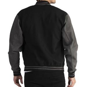 Blouson universitaire noir et gris pour homme, doublure polaire respirante en polyester, col rabattable, coupe classique, style décontracté - Product Image 3