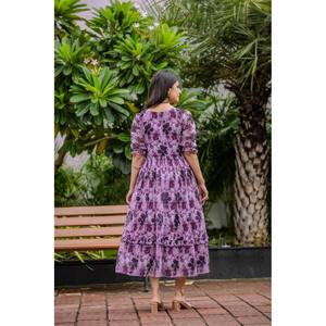 Elegante vestido informal Georgette digital con estampado floral y geométrico detallado - Product Image 1