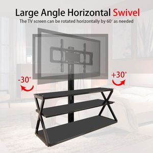 Leadzm TSG001 32 65\" <b>TV</b> Stand with Swivel <b>Bracket</b> 3 Tier Tempered Glass Shelves <b>Corner</b> Floor Design - Product Image 5