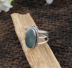 Bague Statement Classique en Argent Sterling 925 avec Calcedoine Aqua Naturelle, Ovale, à Trois Couches, pour Mariage et Fêtes - Product Image 6